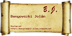 Benyovszki Jolán névjegykártya
